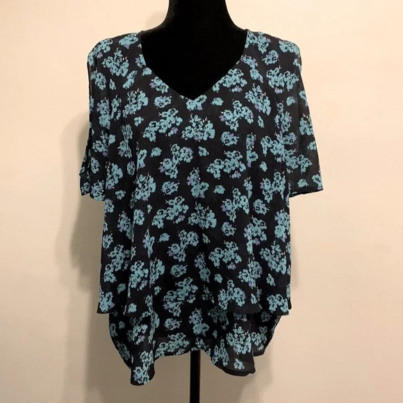 JUICY COUTURE Floral Cold Shoulder Double Layered Blouse in Black - Picture 1 of 8